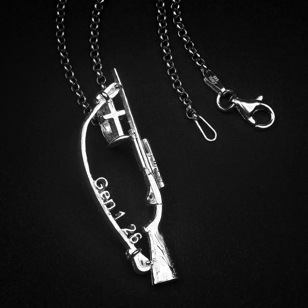 silver rifle hunting necklaceg gift for hunter, gift for target shooter